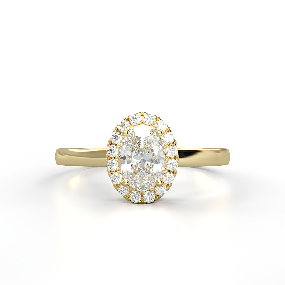 Verlobungsring Milane mit 0.90ct G/SI Oval-Cut Diamant, Halo aus 0.24ct G/S Brillanten, elegante Ringschiene – erhältlich in München und Augsburg