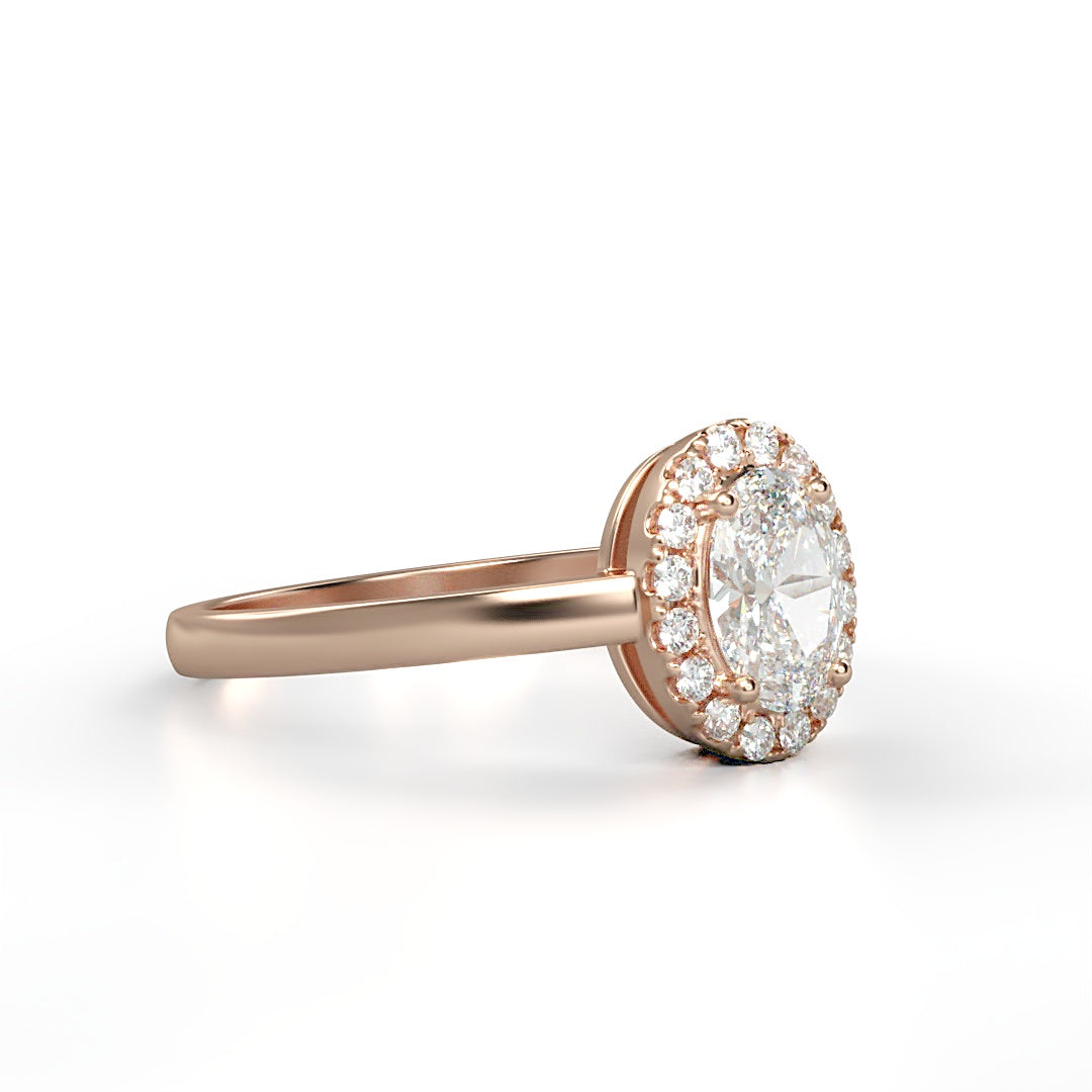Verlobungsring Milane mit 0.90ct G/SI Oval-Cut Diamant, Halo aus 0.24ct G/S Brillanten, elegante Ringschiene – erhältlich in München und Augsburg