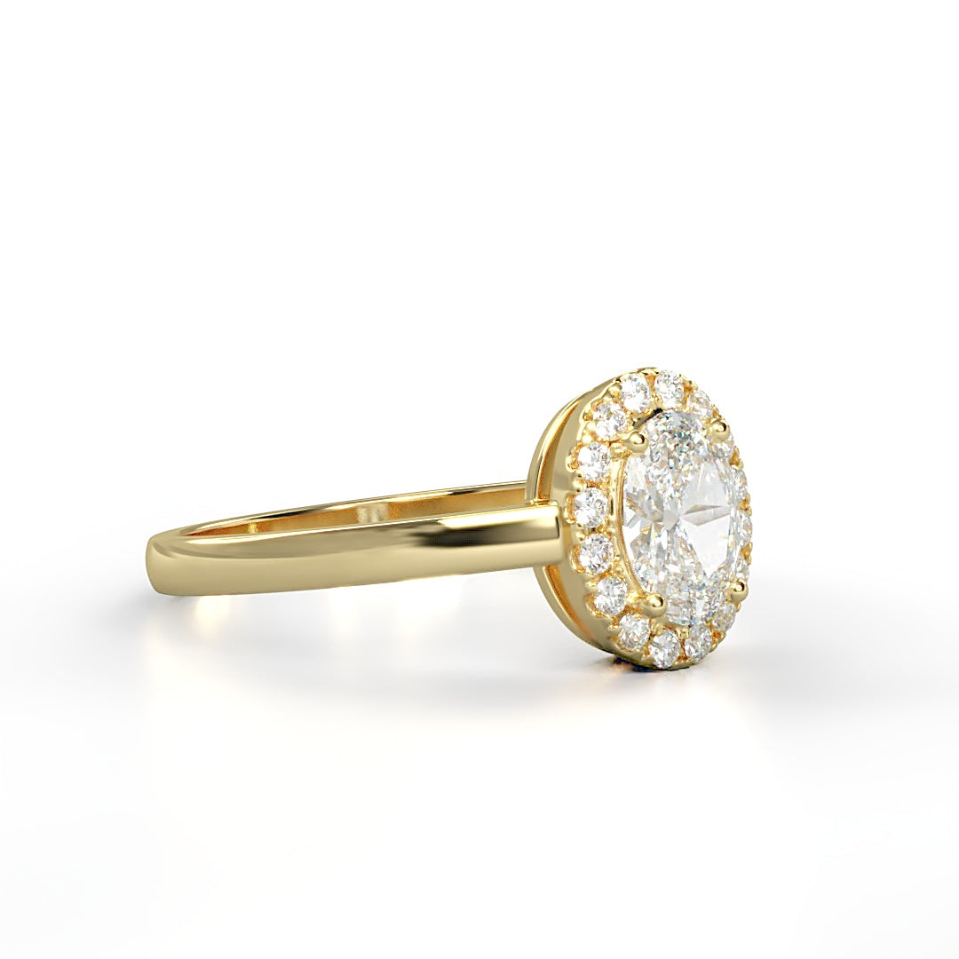 Verlobungsring Milane mit 0.90ct G/SI Oval-Cut Diamant, Halo aus 0.24ct G/S Brillanten, elegante Ringschiene – erhältlich in München und Augsburg