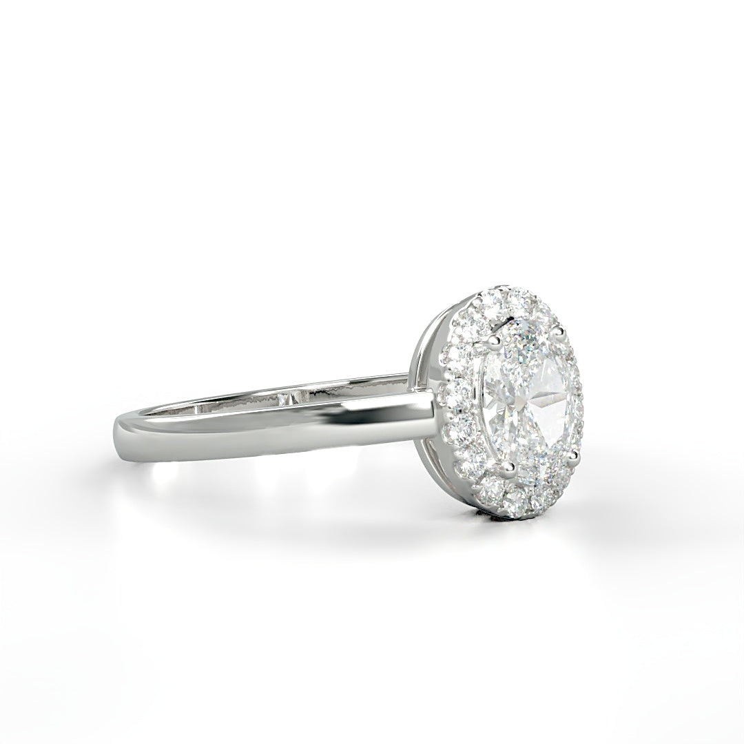 Verlobungsring Milane mit 0.90ct G/SI Oval-Cut Diamant, Halo aus 0.24ct G/S Brillanten, elegante Ringschiene – erhältlich in München und Augsburg