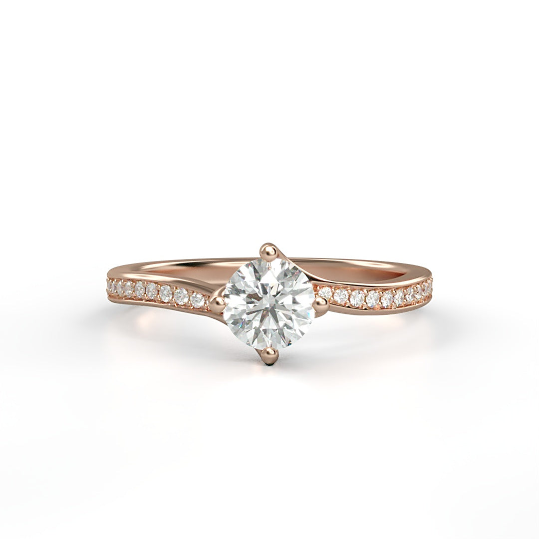Verlobungsring Mila mit 0.50ct G/SI-Diamant und 0.18ct seitlichen Diamanten in geschwungener Ringschiene – stilvolles Design, erhältlich in München und Augsburg