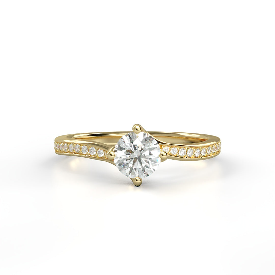 Verlobungsring Mila mit 0.50ct G/SI-Diamant und 0.18ct seitlichen Diamanten in geschwungener Ringschiene – stilvolles Design, erhältlich in München und Augsburg