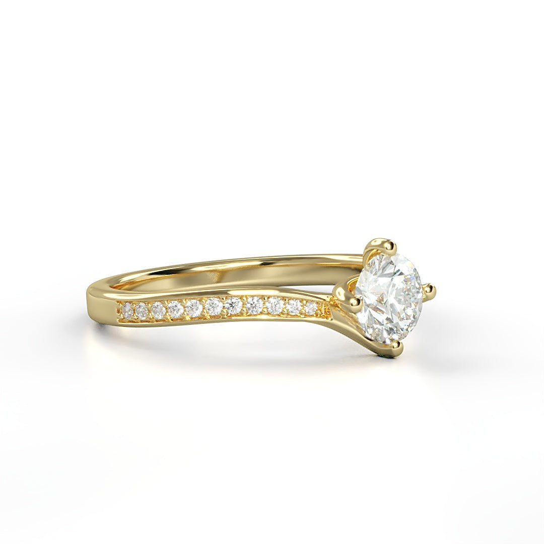 Verlobungsring Mila mit 0.50ct G/SI-Diamant und 0.18ct seitlichen Diamanten in geschwungener Ringschiene – stilvolles Design, erhältlich in München und Augsburg