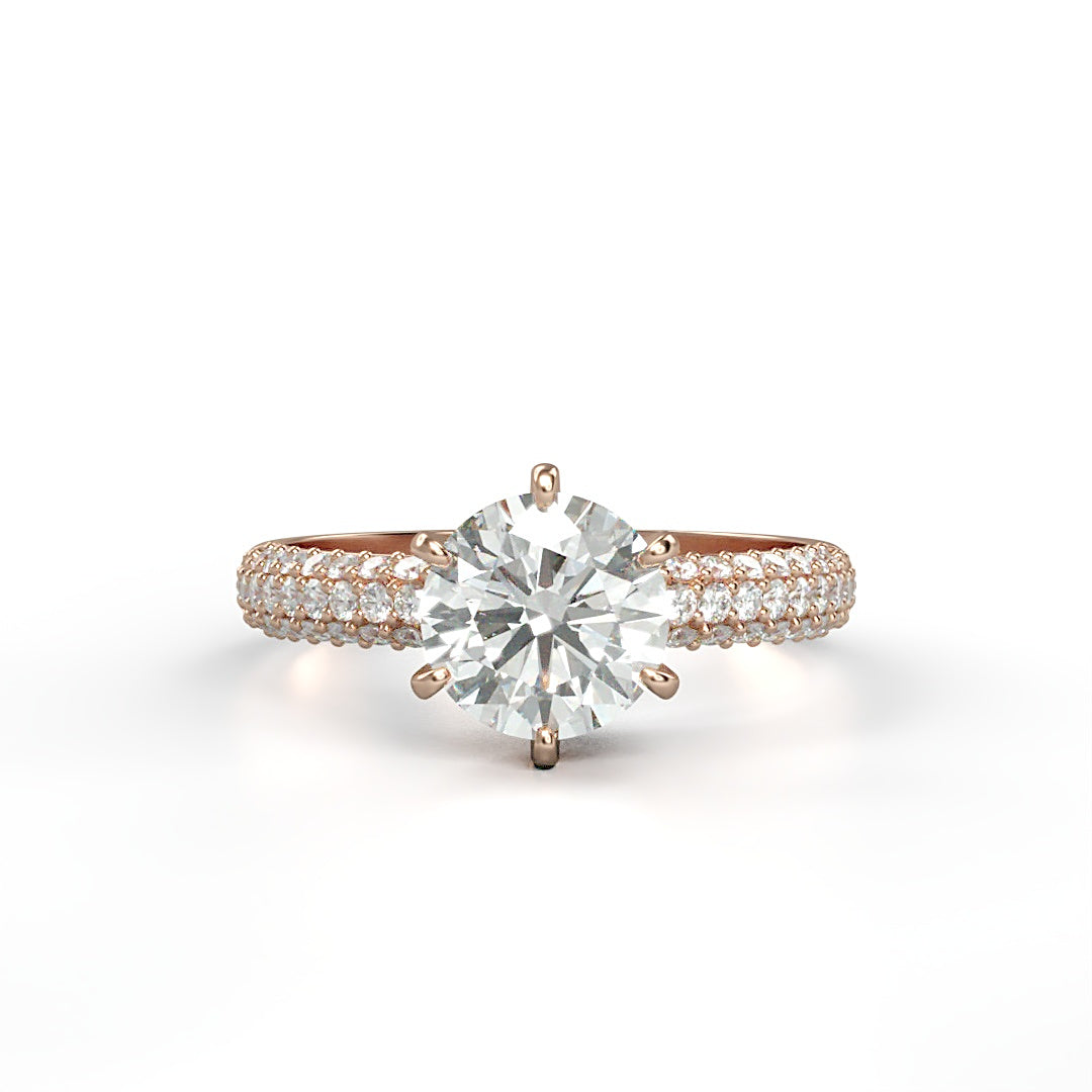 Verlobungsring Ling mit 1.0 ct G/SI-Diamant in 6-Krappen-Fassung, ergänzt durch 0.26 ct seitliche G/SI-Diamanten – erhältlich in München und Augsburg