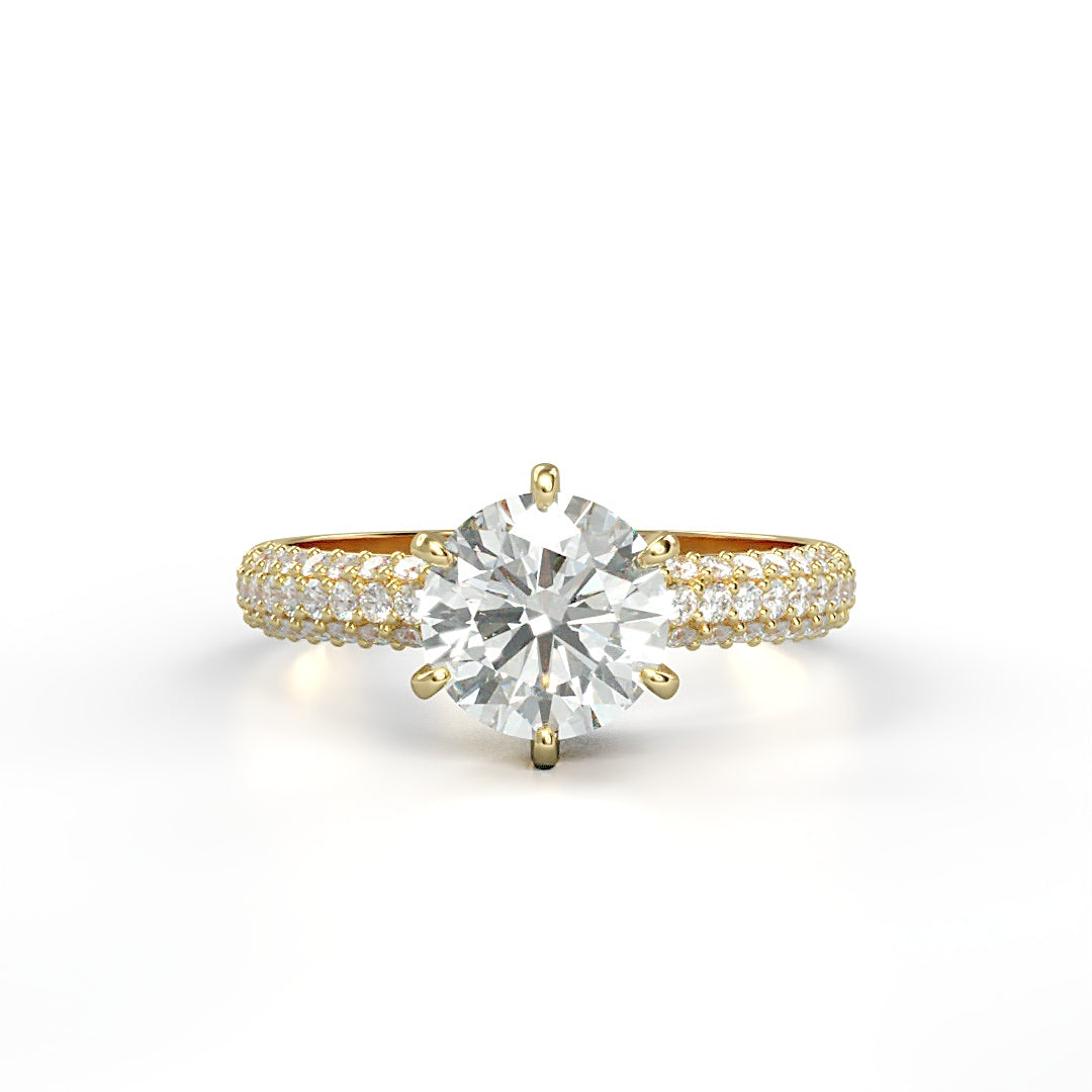 Verlobungsring Ling mit 1.0 ct G/SI-Diamant in 6-Krappen-Fassung, ergänzt durch 0.26 ct seitliche G/SI-Diamanten – erhältlich in München und Augsburg