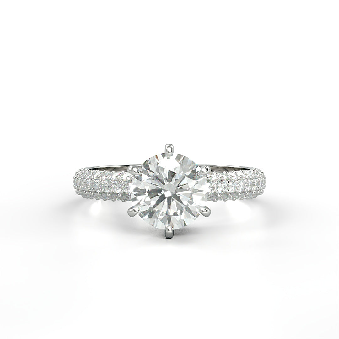 Verlobungsring Ling mit 1.0 ct G/SI-Diamant in 6-Krappen-Fassung, ergänzt durch 0.26 ct seitliche G/SI-Diamanten – erhältlich in München und Augsburg