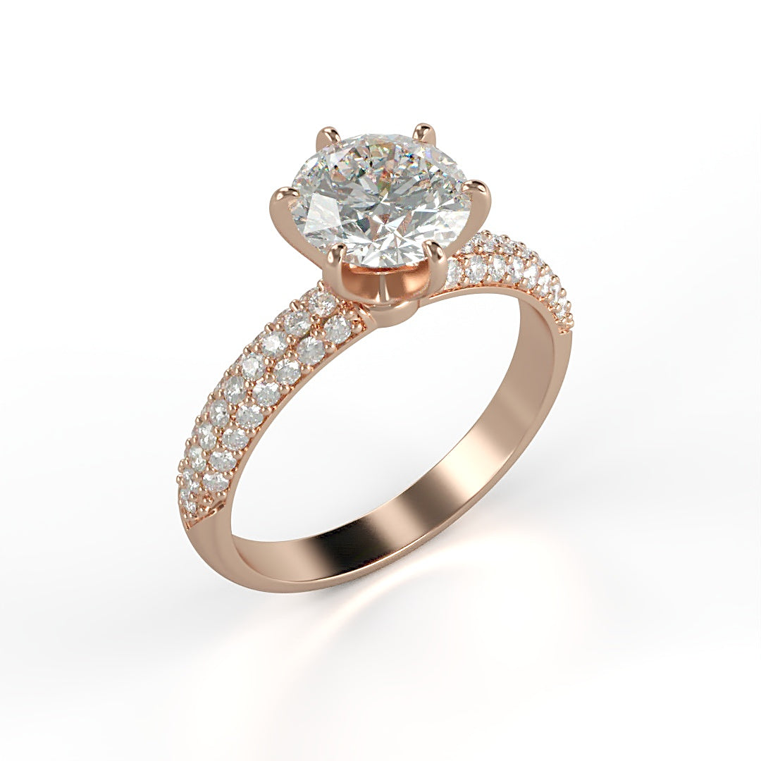Verlobungsring Ling mit 1.0 ct G/SI-Diamant in 6-Krappen-Fassung, ergänzt durch 0.26 ct seitliche G/SI-Diamanten – erhältlich in München und Augsburg