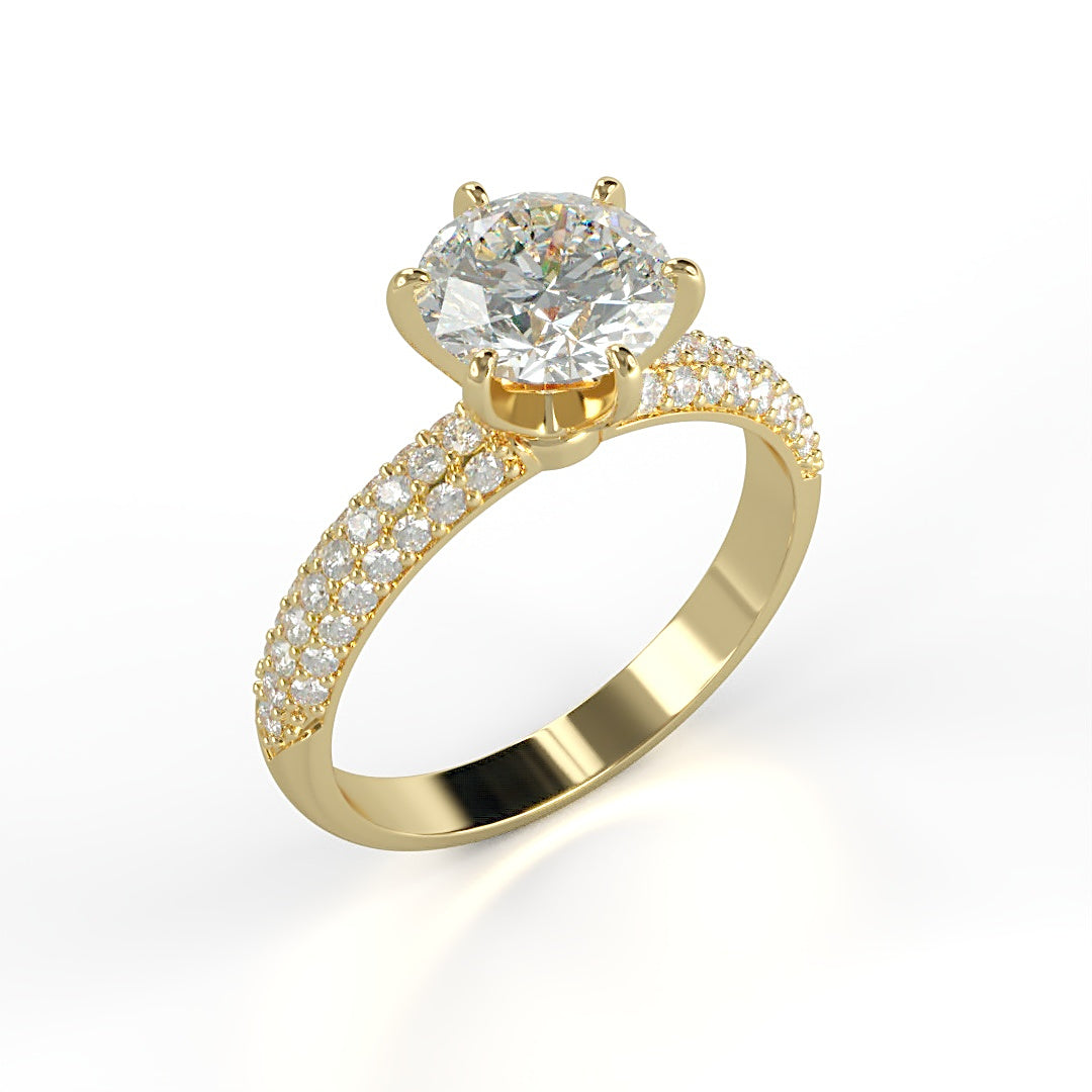 Verlobungsring Ling mit 1.0 ct G/SI-Diamant in 6-Krappen-Fassung, ergänzt durch 0.26 ct seitliche G/SI-Diamanten – erhältlich in München und Augsburg