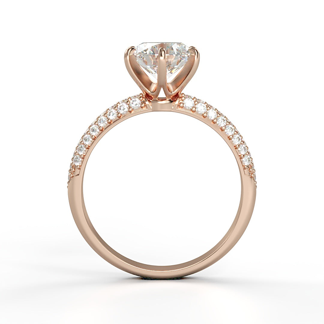 Verlobungsring Ling mit 1.0 ct G/SI-Diamant in 6-Krappen-Fassung, ergänzt durch 0.26 ct seitliche G/SI-Diamanten – erhältlich in München und Augsburg