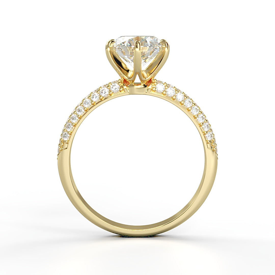 Verlobungsring Ling mit 1.0 ct G/SI-Diamant in 6-Krappen-Fassung, ergänzt durch 0.26 ct seitliche G/SI-Diamanten – erhältlich in München und Augsburg