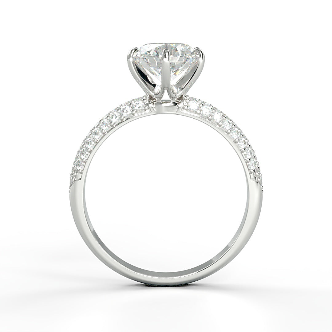 Verlobungsring Ling mit 1.0 ct G/SI-Diamant in 6-Krappen-Fassung, ergänzt durch 0.26 ct seitliche G/SI-Diamanten – erhältlich in München und Augsburg