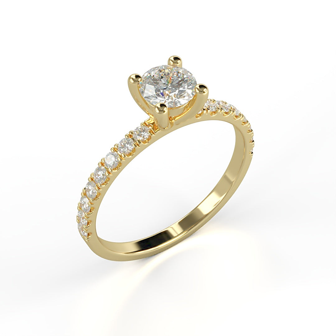 Klassischer Verlobungsring Daniela mit 0.70 ct TW/VVS-Diamant in 4-Krappen-Fassung und 0.25 ct G/VS-Diamanten an der Ringschiene – erhältlich in München und Augsburg

