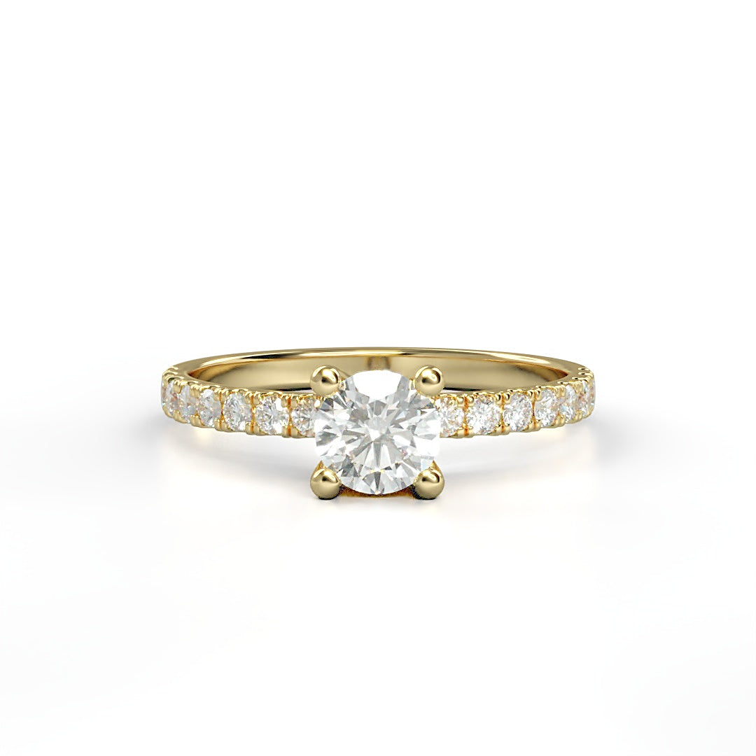 Klassischer Verlobungsring Daniela mit 0.70 ct TW/VVS-Diamant in 4-Krappen-Fassung und 0.25 ct G/VS-Diamanten an der Ringschiene – erhältlich in München und Augsburg


