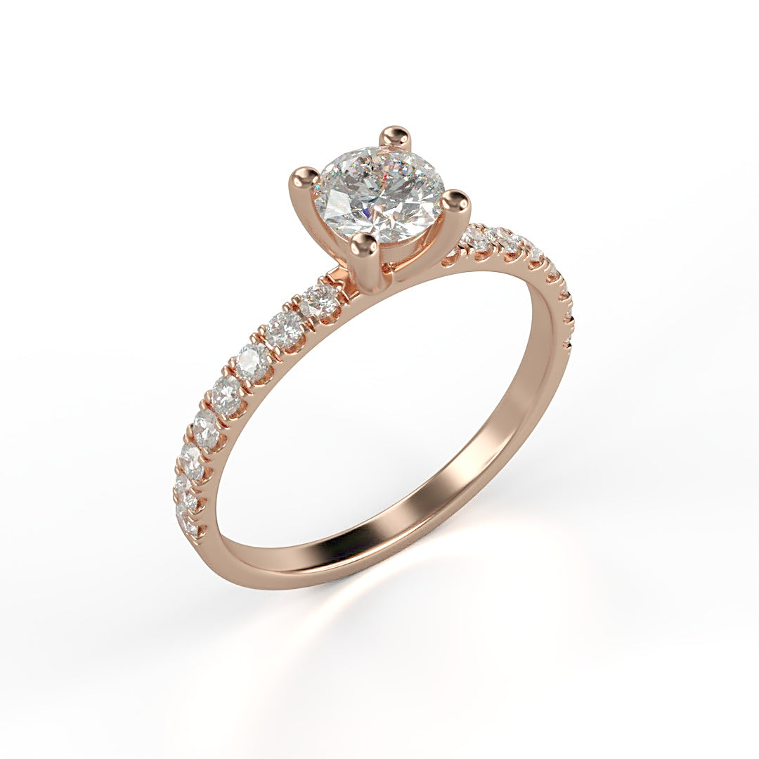Klassischer Verlobungsring Daniela mit 0.70 ct TW/VVS-Diamant in 4-Krappen-Fassung und 0.25 ct G/VS-Diamanten an der Ringschiene – erhältlich in München und Augsburg


