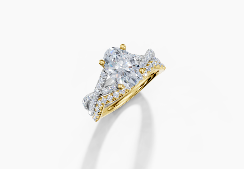 18K Oval 1.5 Carat G/H SI Twisted U Micro 4Pr Diamond Ring