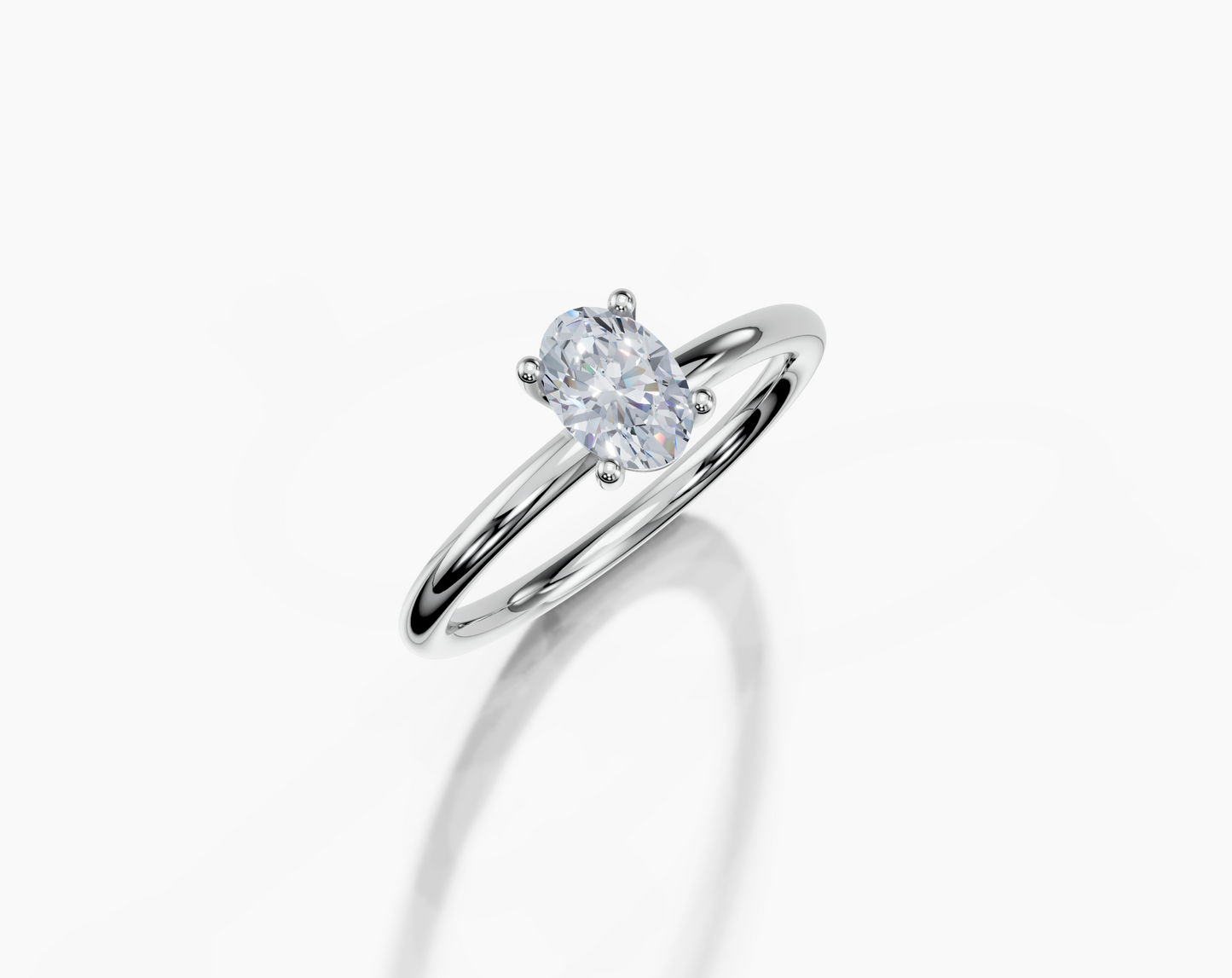 18K Oval 0.3 Carat E/F VS Plain Plain 4Pr Diamond Ring