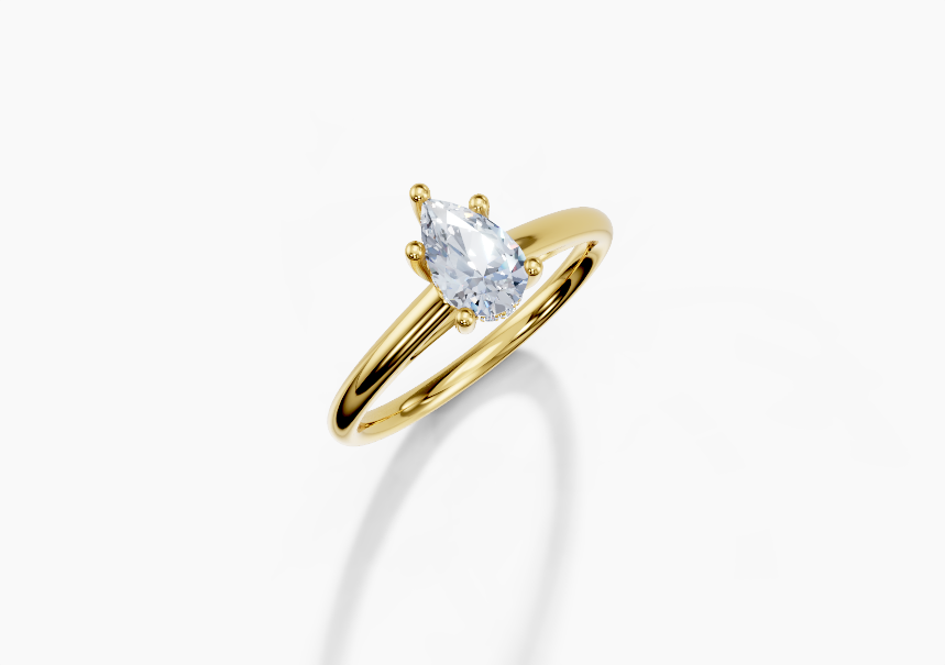 18K Pear 0.4 Carat F/G VS/SI Cathedral Plain Hidden Halo Diamond Ring