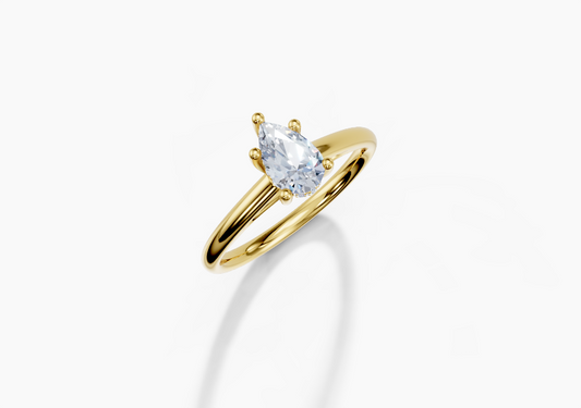18K Pear 0.4 Carat F/G VS/SI Cathedral Plain Hidden Halo Diamond Ring