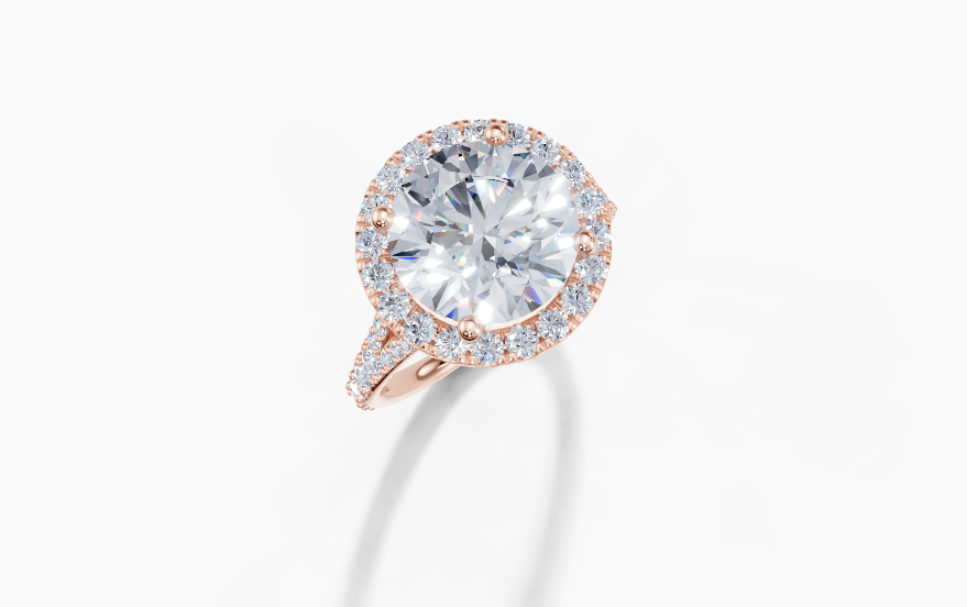 18K Round 4 Carat D/E/F VS/VVS Split Plate Prong Single Halo Diamond Ring