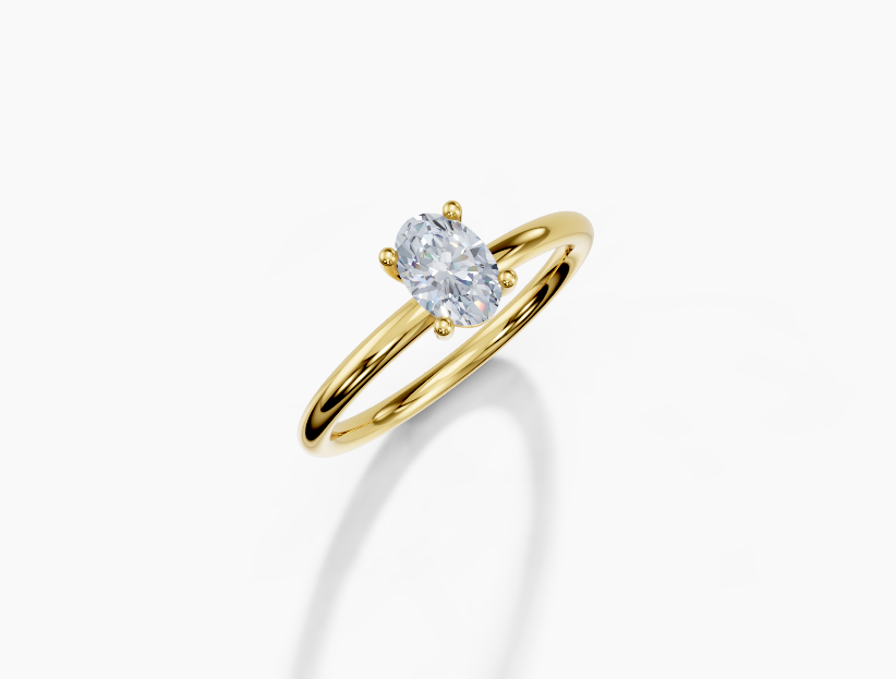 18K Oval 0.4 Carat G/H SI Plain Plain 4Pr Diamond Ring
