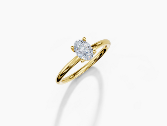 18K Oval 0.4 Carat G/H SI Plain Plain 4Pr Diamond Ring