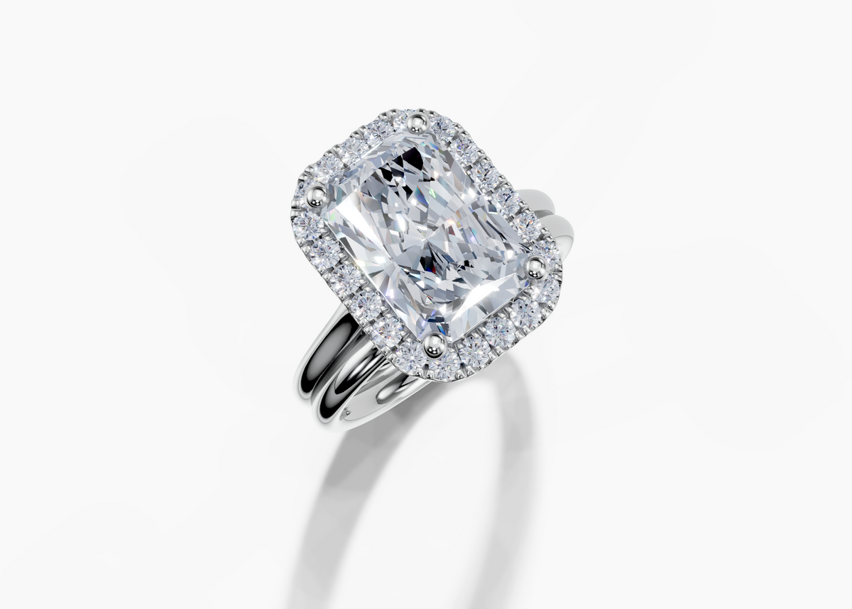 Platinum Radiant 4 Carat F/G VS/SI Cathedral Plain Single Halo Diamond Ring