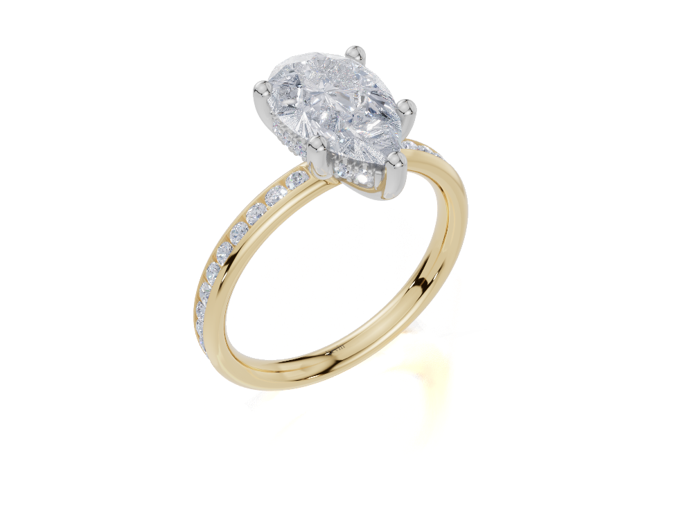 18ct Pear 2.00Carat D/E/F-LG VS/VVS Plain Channel Hidden Halo  Diamond Ring