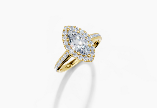 18K Marquise 1 Carat F/G VS/SI Cathedral Channel Single Halo Diamond Ring