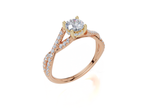 18ct Round 0.30Carat G/H-CC SI Twisted U Micro Hidden Halo  Diamond Ring