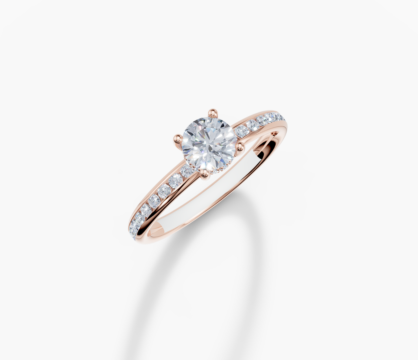 18K Round 0.3 Carat G/H SI Plain Channel Hidden Halo Diamond Ring