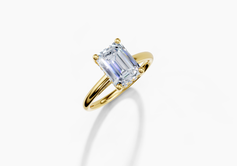18K Emerald 2 Carat F/G VS/SI Cathedral Plain Hidden Halo Diamond Ring