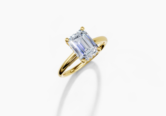 18K Emerald 2 Carat F/G VS/SI Cathedral Plain Hidden Halo Diamond Ring