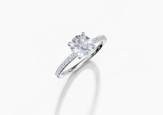 18K Round 1 Carat D/E/F VVS Plain Plate Prong 4Pr Diamond Ring
