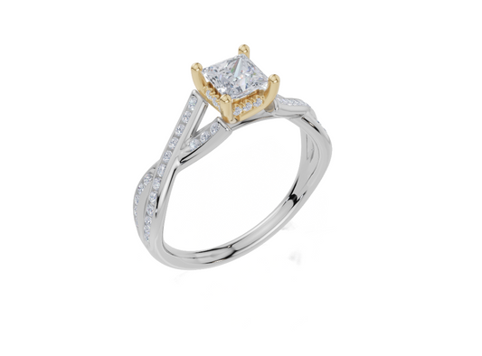18ct Princess 0.40Carat G/H-CC SI Twisted Channel Hidden Halo  Diamond Ring