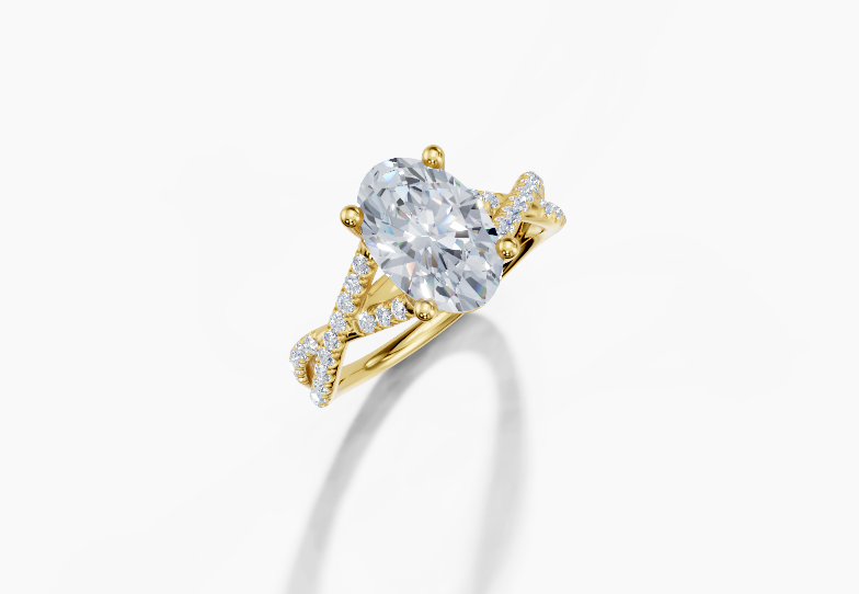 18K Oval 2 Carat D/E/F VS/VVS Twisted U Micro 4Pr Diamond Ring