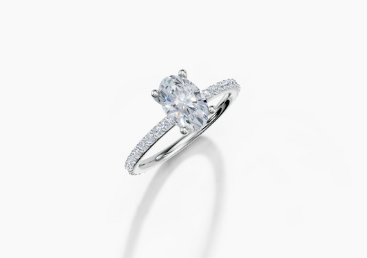 18K Oval 1 Carat D/E/F VVS Plain Plate Prong Hidden Halo Diamond Ring