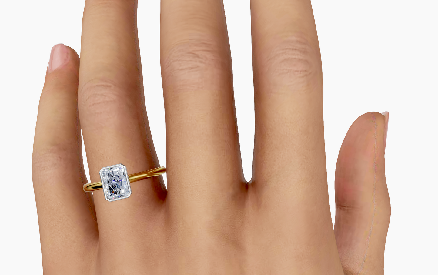 18K Radiant 1 Carat G/H SI Cathedral Plain Bezel Diamond Ring