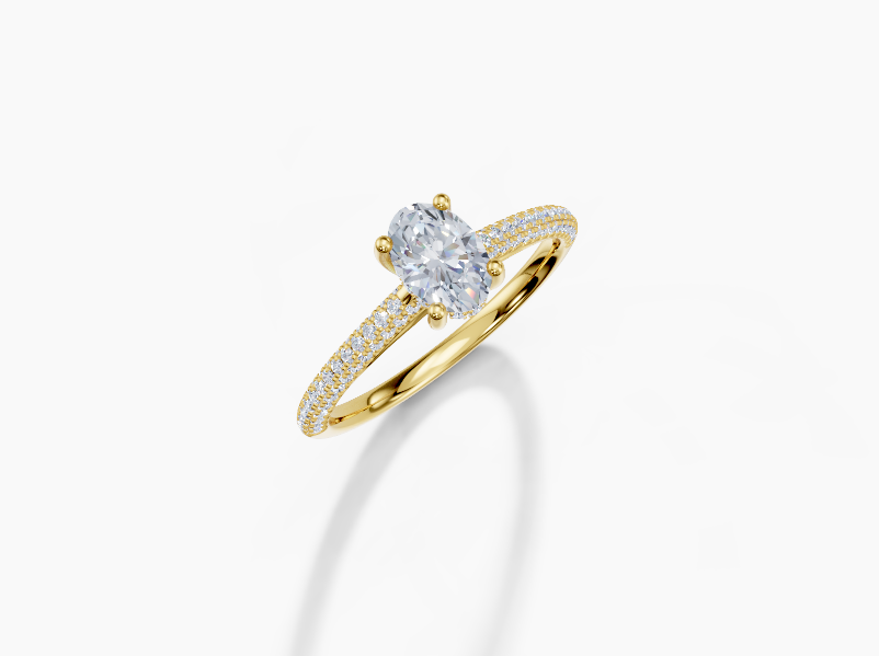 18K Oval 0.4 Carat F/G VS/SI Cathedral U Micro Hidden Halo Diamond Ring