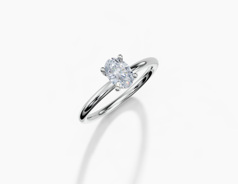 18K Oval 0.5 Carat F/G VS/SI Plain Plain 4Pr Diamond Ring