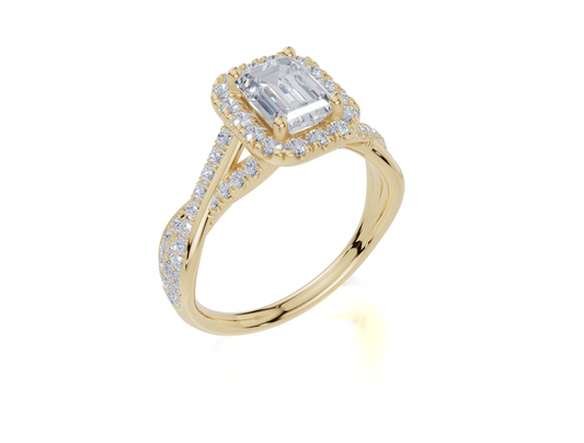 18ct Emerald 1.00Carat G/H-CC SI Twisted U Micro Single Halo  Diamond Ring