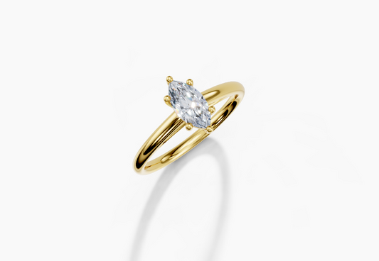 18K Marquise 0.3 Carat D/E/F VVS Cathedral Plain 6Pr Diamond Ring