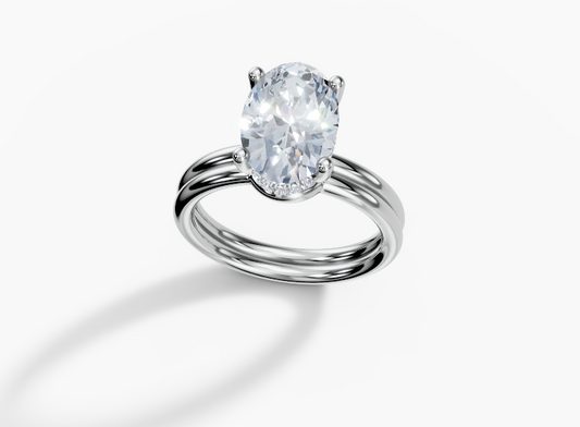 Platinum Oval 3 Carat G/H SI Plain Plain Hidden Halo Diamond Ring