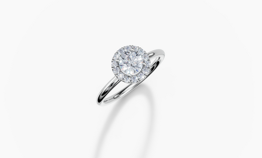 18K Round 0.3 Carat G/H SI Plain Plain Single Halo Diamond Ring