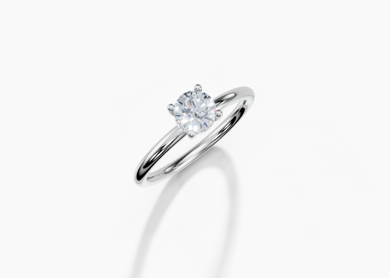 18K Round 0.4 Carat G/H SI Plain Plain Hidden Halo Diamond Ring