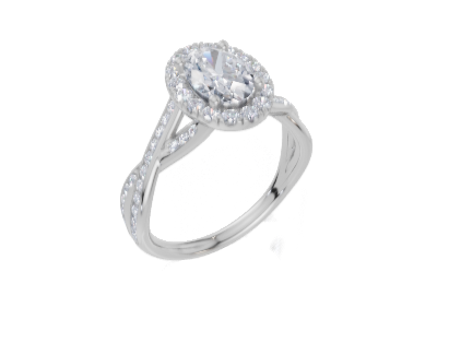 18ct Oval 1.00Carat G/H-CC SI Twisted Channel Single Halo  Diamond Ring