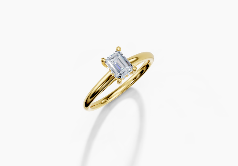 18K Emerald 0.3 Carat F/G VS/SI Cathedral Plain Hidden Halo Diamond Ring