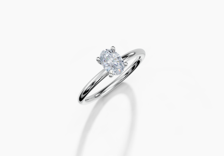 18K Oval 0.3 Carat G/H SI Plain Plain 4Pr Diamond Ring
