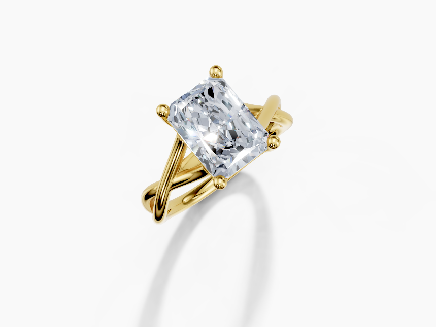 18K Radiant 3 Carat F/G VS/SI Twisted Plain 4Pr Diamond Ring