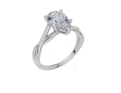 18ct Pear 1.50Carat G/H-RA SI Twisted Plain 4Pr  Diamond Ring