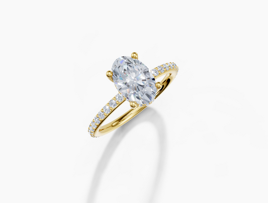 18K Oval 1.5 Carat D/E/F VS/VVS Plain Plate Prong Hidden Halo Diamond Ring